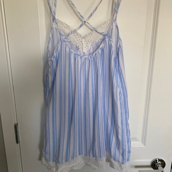 CUTE Light Blue White Striped Babydoll Nightie Slip Dress S/M - Picture 8 of 16